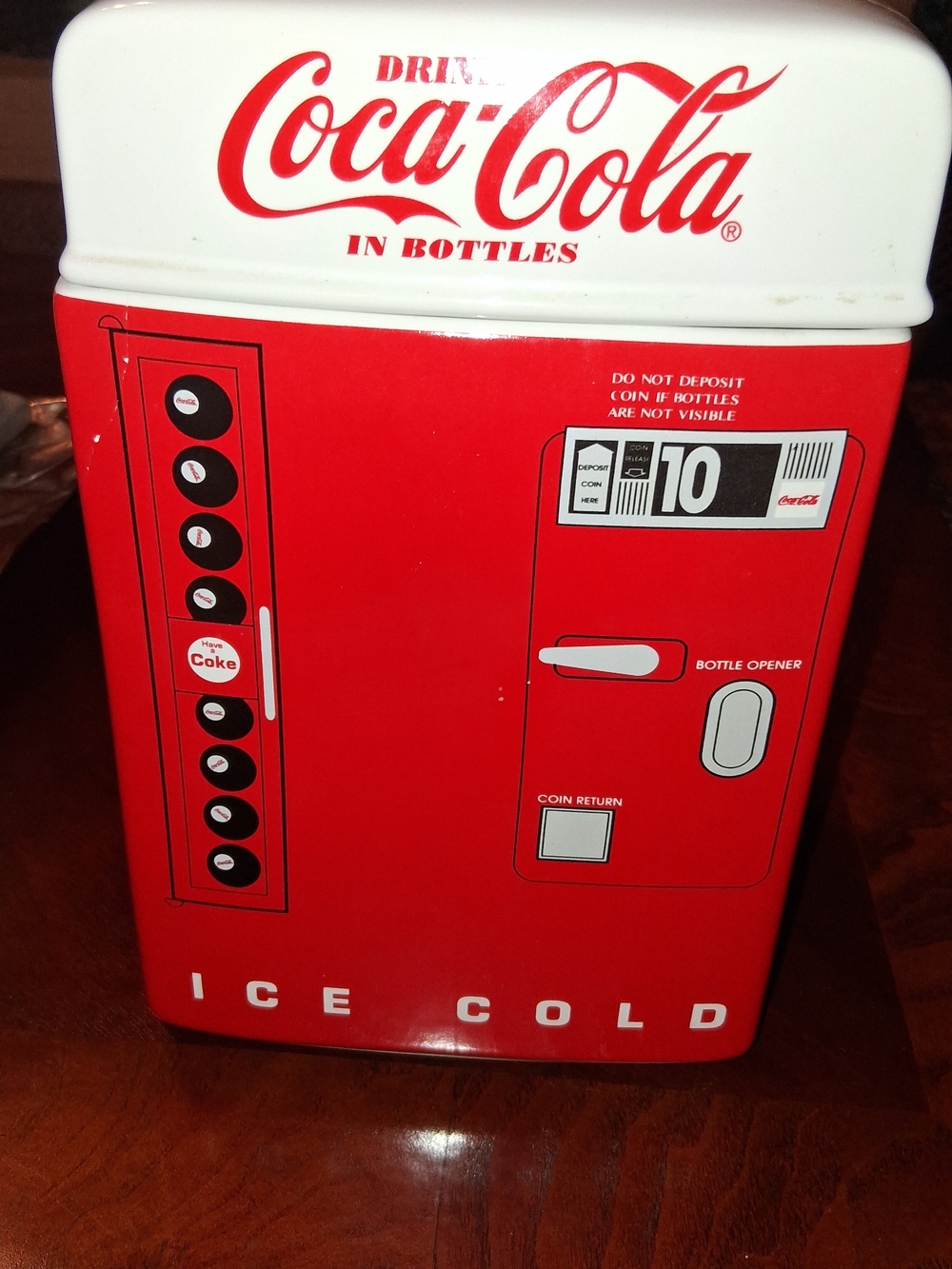 1995 Coca Cola Red & White Retro Bottle Cooler Cookie Jar - Coca Cola Branding